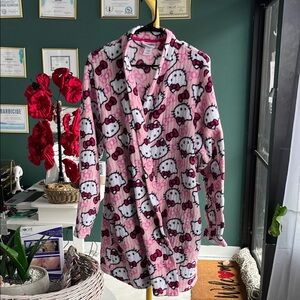 Hello Kitty Pink White Hooded Fleece Robe